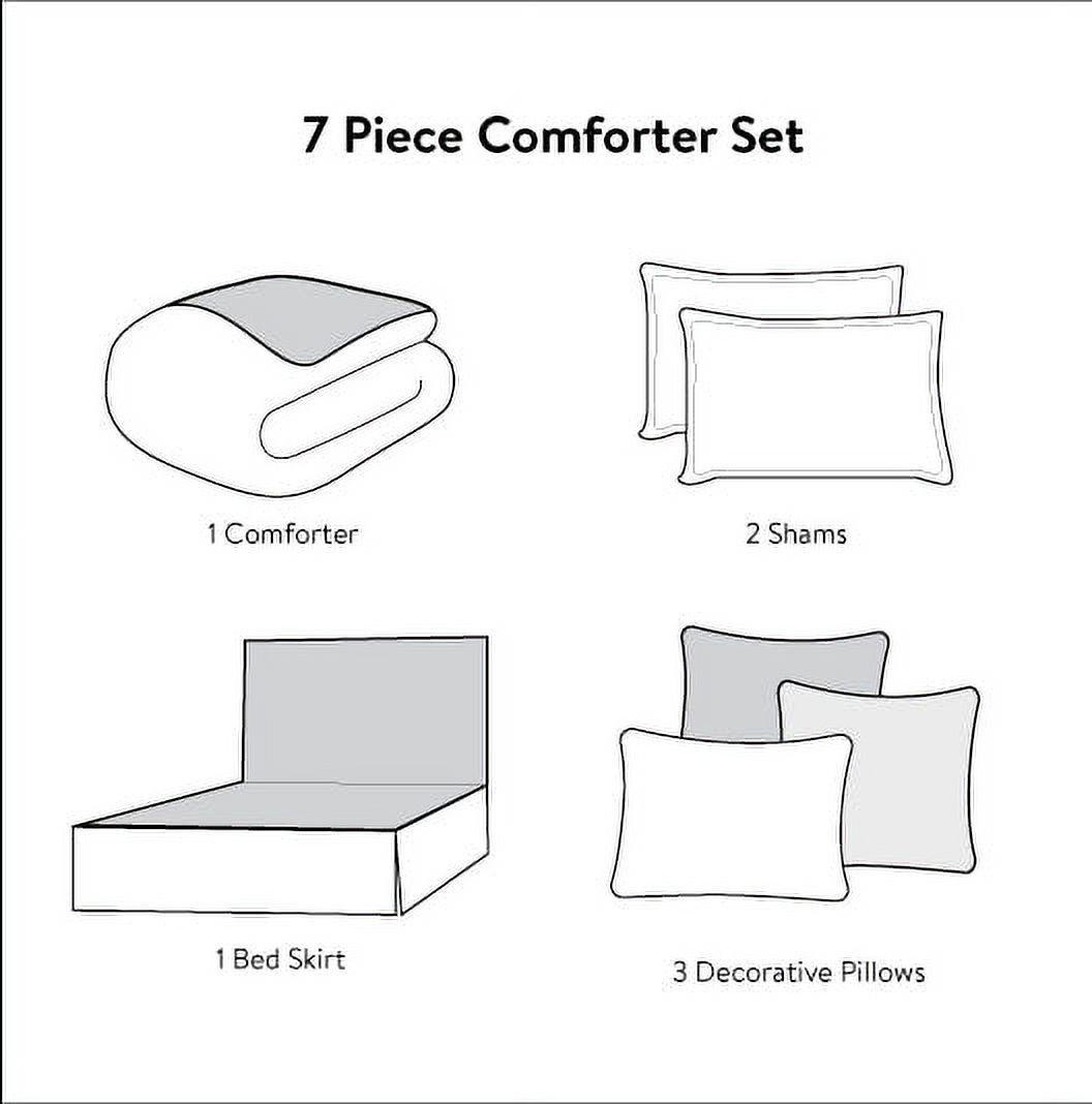 Mainstays 7-Piece Damask Comforter Set, Teal, King, Shams, 3 Dec Pillows and Bed Skirt