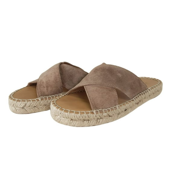 MATT BERNSON Women's Tan Suede Slide Sandals, Brown, 6