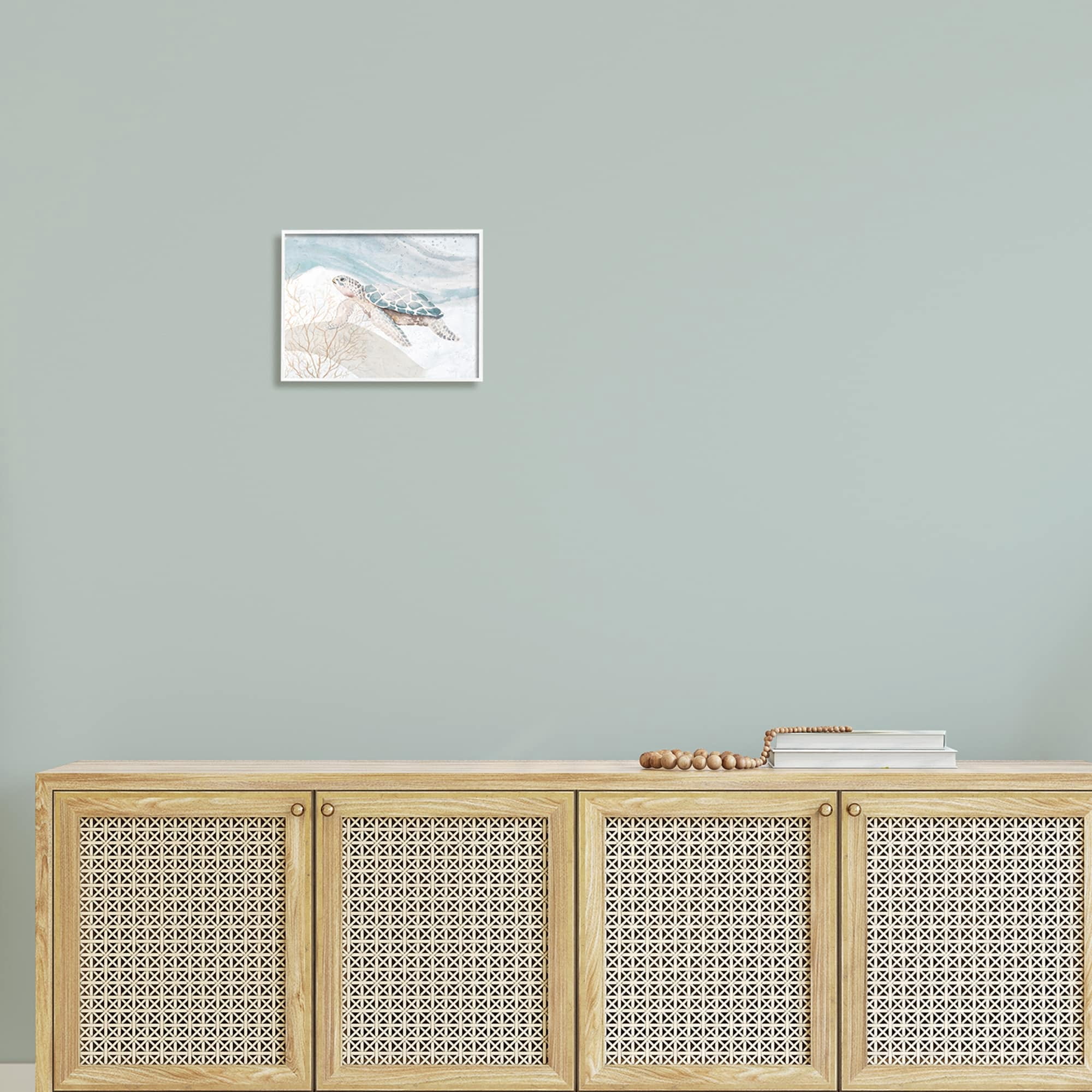Stupell Industries Pleasant Sea Turtle Drifting Ocean Bubble Waves Painting White Framed Art Print Wall Art, Design by Patricia Pinto