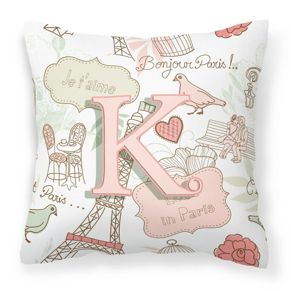 Letter K Love in Paris Pink Fabric Decorative Pillow