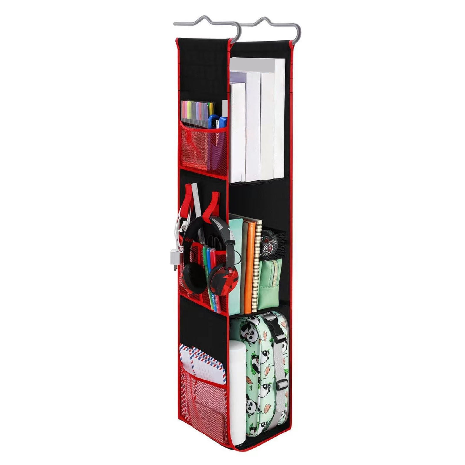 Locker Organizer Hanging Storage Rack | Multi-Pocket Cloth & Shoe Bag | Heavy-Duty Sturdy Hook | Black Red Design | Home Gym Wardrobe Space Saver | 1 Pack