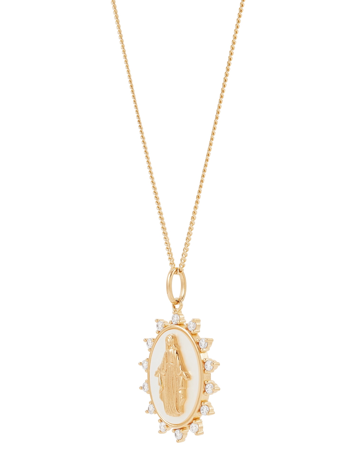 Brilliance Fine Jewelry Mother of Pearl Cubic Zirconia Mary Pendant in Sterling Silver and 14KT Gold Plate