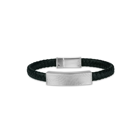 316L Stainless Steel Polished ID Leather Braided Design Bracelet, 8.5"