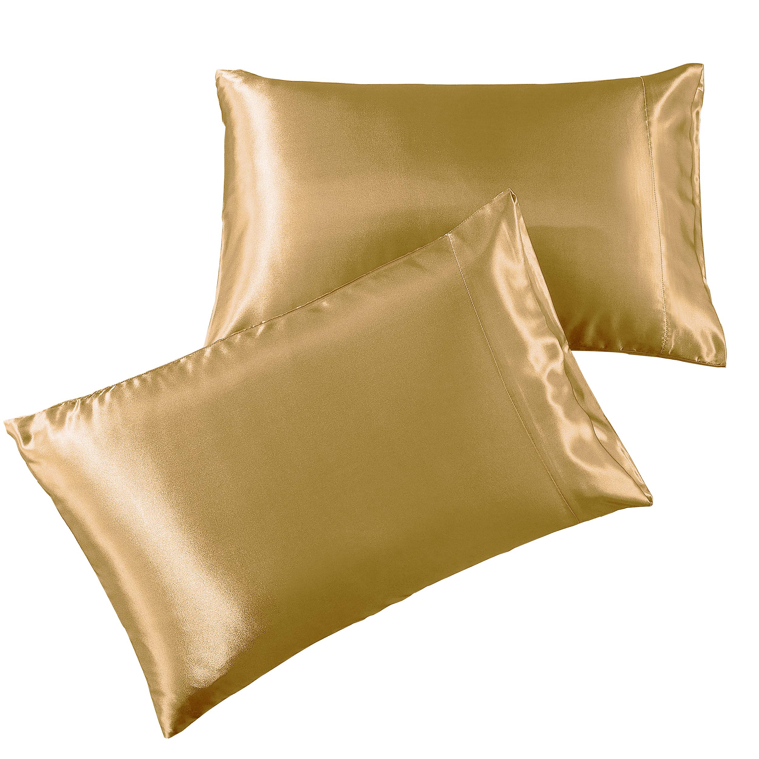 Satin Pillowcase King [2Pack, Gold] Hotel Luxury Silky Pillow Cases