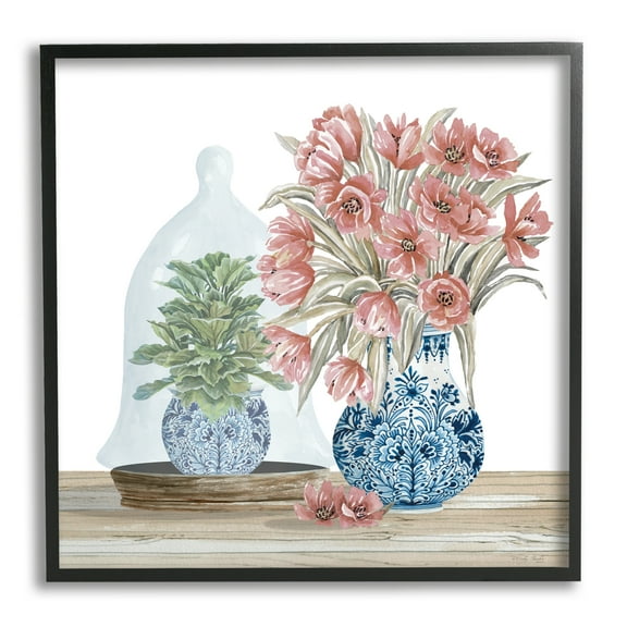 Stupell Floral Arrangement Ornate Vase Botanical & Floral Painting Black Framed Art Print Wall Art