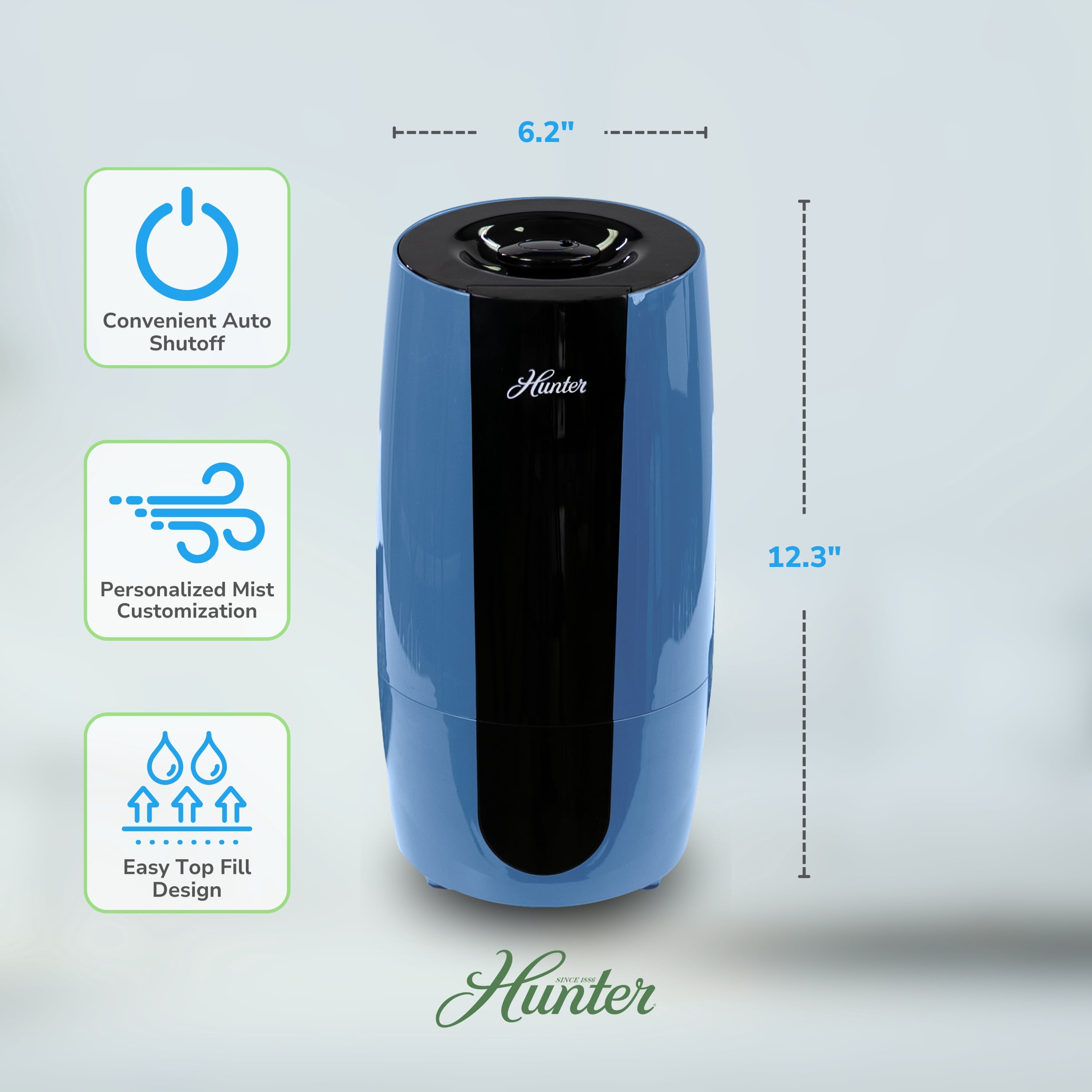 Hunter HHU400 Aspire Cool Mist 0.7 Gal Ultrasonic Humidifier, Denim