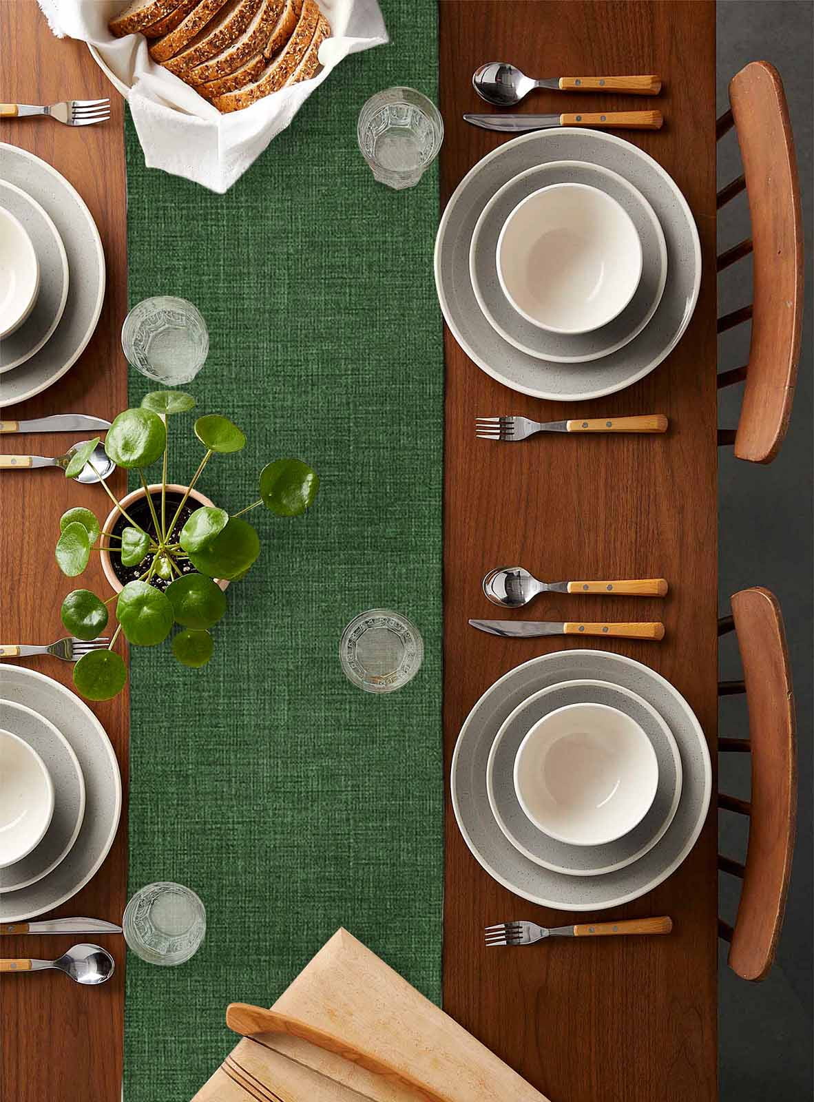 Table Runner 120 Inches Long for Kitchen Dining, Dark Green Dresser Scarf Farmhouse, Dining Table Decorations for Wedding/Parties, Farmhouse Burlap Solid Green Color Modern Linen Texture 13 x 120 In