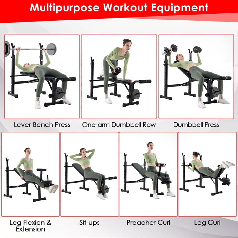 Kadyn Adjustable Weight Bench and Barbell Rack Set with Weight Plate Post