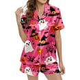 thumbnail image 4 of Womens Pajama Sets Halloween Print Short Sleeve Shorts Comfy Casual Daily Wear Sleepwear Loungewear Nightwear Nightclothes Homewear, 4 of 7