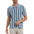 thumbnail image 5 of INSPIRE CHIC Striped Knitted Polo for Men's Summer Short Sleeves Button Down Jacquard Polo Shirts M Light Blue, 5 of 6