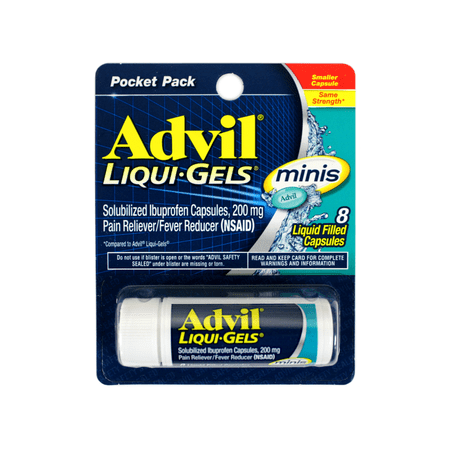Advil Liqui-Gels Minis Pain Reliever and Fever Reducer, Ibuprofen 200mg, 8 Count Vial, Fast Pain Relief, Pocket Pack
