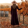 thumbnail image 7 of Women Fall Winter Velvet Scoop Crew Round Neck Maxi Dress Long Sleeve Loose Shift Solid Chic Elegant Casual Everyday Dress 2XL, 7 of 7