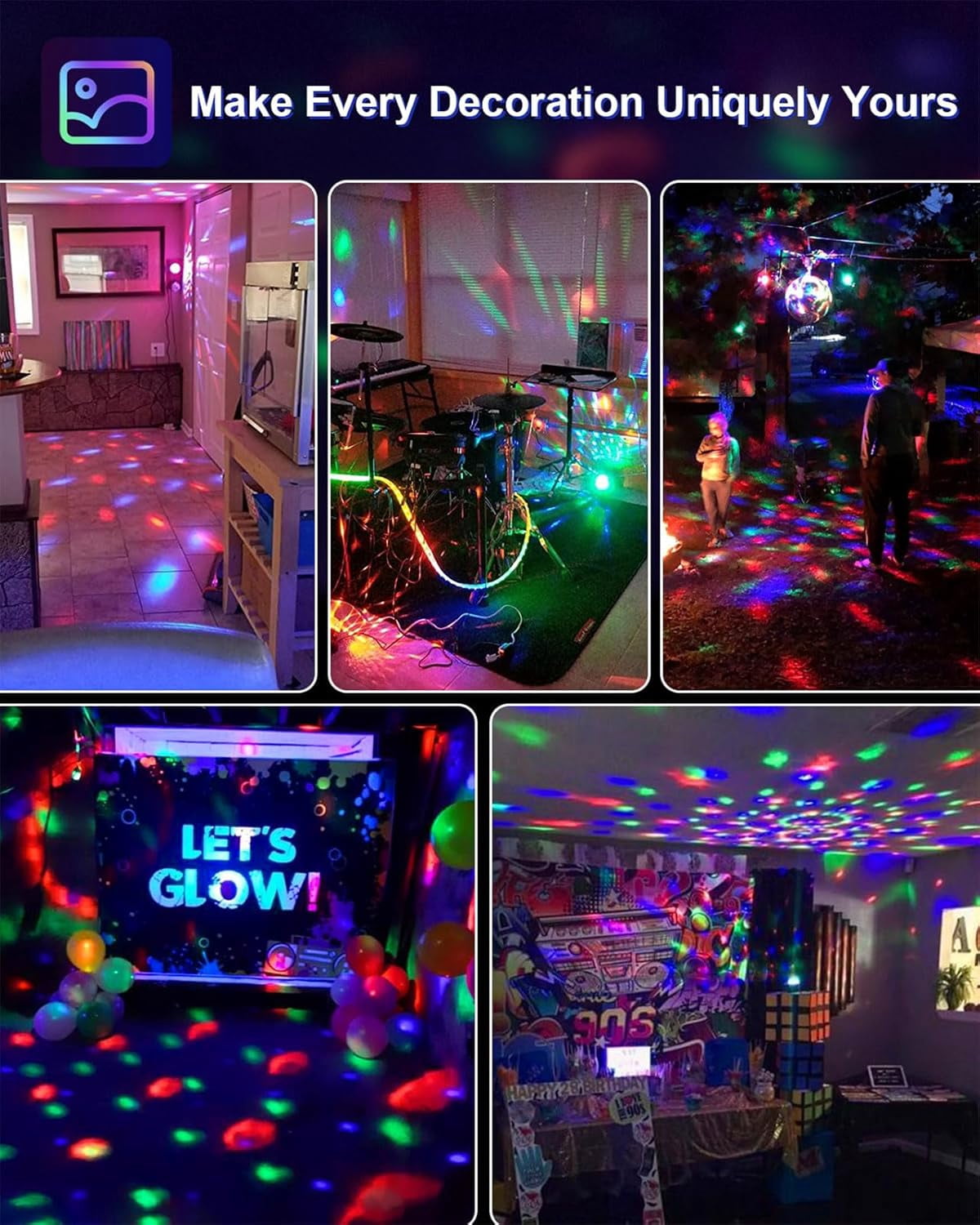AGCAN 2 Pack Disco Ball Lights, Sound Activated Party Stage Lights with Remote Control, Music Sync DJ Strobe Lights for Home Dance Birthday Halloween Christmas Party Decorations