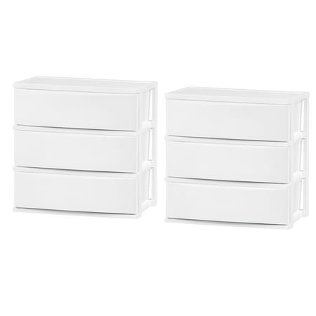 IRIS USA, 3 Wide Drawer Storage, Organizer Unit for Bedroom, Living Room, White, Set of 2