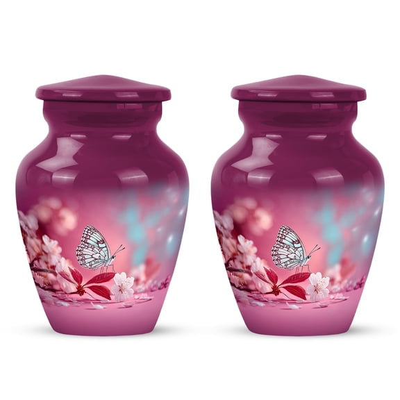 Yatskia Butterfly at Cherry Blossom Little Funeral Keepsake Urn for Ashes Adult Brother and Sister, Mini Cremation Urn for Adult Ash, (Classic Pack of 2, 3 Inch)