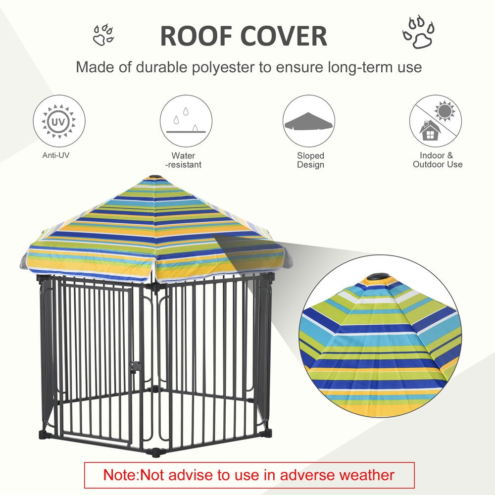 GVN 48" x 41" Heavy-Duty Metal Dog Playpen, Outdoor Pet Cage Kennel, Puppy Exercise Fence Barrier with Weather-Resistant Polyester Roof, Locking Door, & Metal Frame