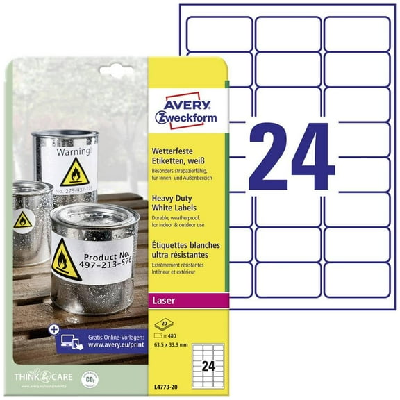 Labels: Heavy Duty Avery Zweckform 63.5 X 33.9