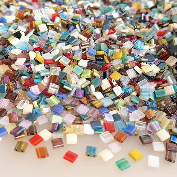 Miyuki Tila Seed Beads Silk Mixed Colors 5x5x1.9mm Square with (2) 0.8mm Holes 7.8 Grams