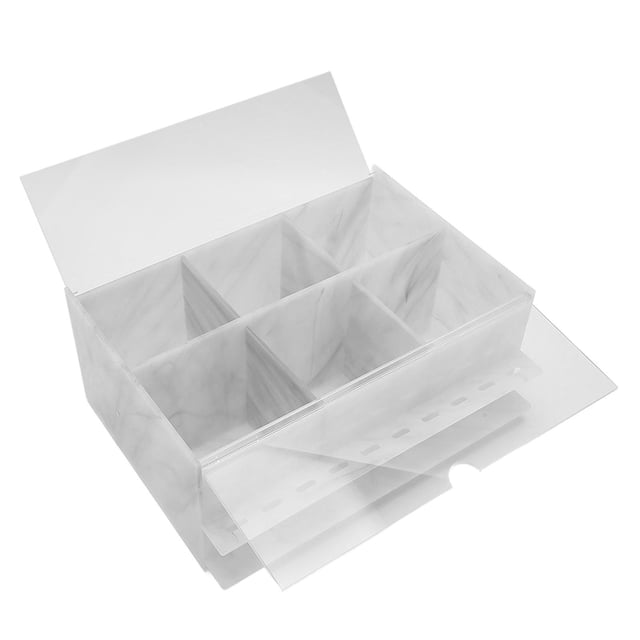 Caja de almacenamiento de acrílico a prueba de polvo con 10 compartimentos con textura de mármol, estuche para accesorios de injerto de pestañas, color blanco