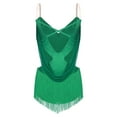 thumbnail image 2 of TiaoBug Women's Salsa Latin Dance Dress Fringe Tassels Camisole Leotard Sleeveless Rhinestones Mesh Bodysuit Green XL, 2 of 5