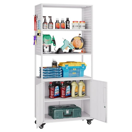 

MIIIKO Rolling Tool Chest with Wheels Garage Storage Cabinet Tool Cabinet with 3-Tier Shelves and Doors Metal Tool Storage Cabinet with Pegboard & 8 Hanging Hooks for Garage Workshop Warehouse