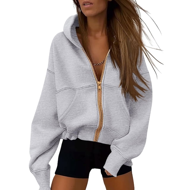 Sudadera con Capucha con Cierre PRETTYGARDEN Gris Talle S