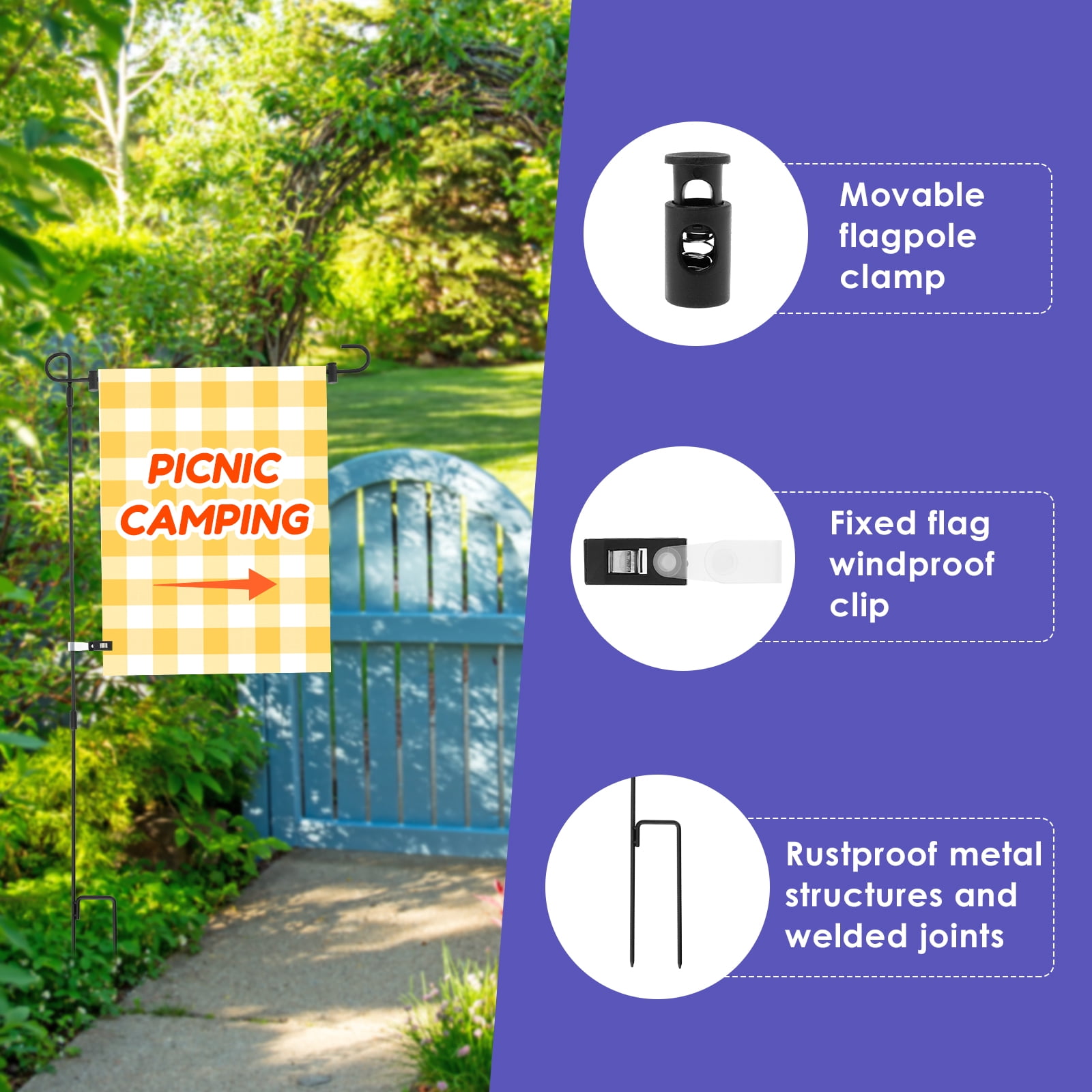 Ikoopy Garden Flag Holder Stand 8 Pack 34 Inch Wrought Iron Flag Poles for 13-Inch Flags Rust Resistant with Anti Wind Clips for Yard Lawn and Seasonal Decor
