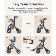 VOCIC Z51 Foldable 4-Wheel Rollator with Seat, Transport Chair & Dual Brakes, Black, 300 lb Limit