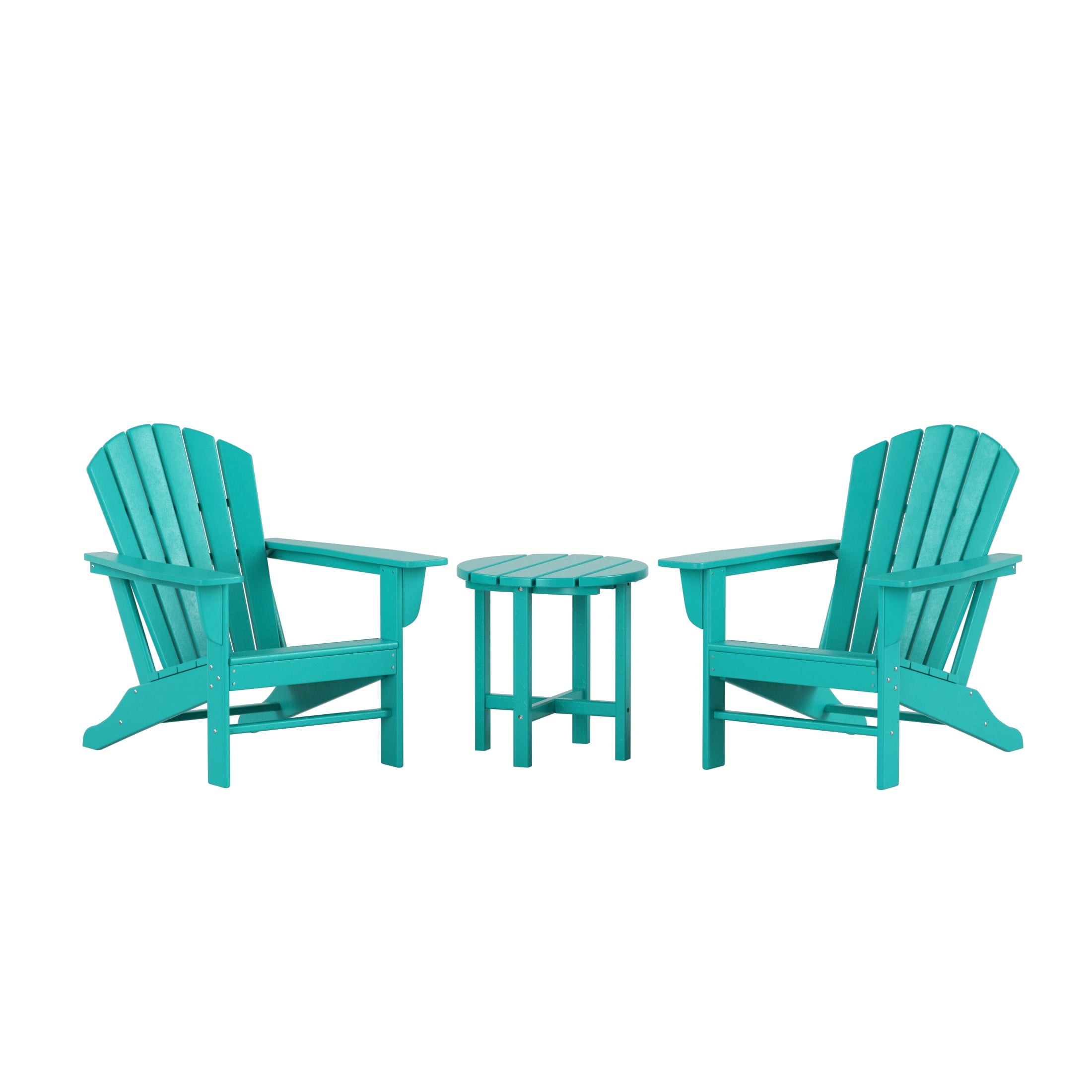 Garden 3-Piece Patio Adirondack Chair with Round Accent Side Table Set, Turquoise