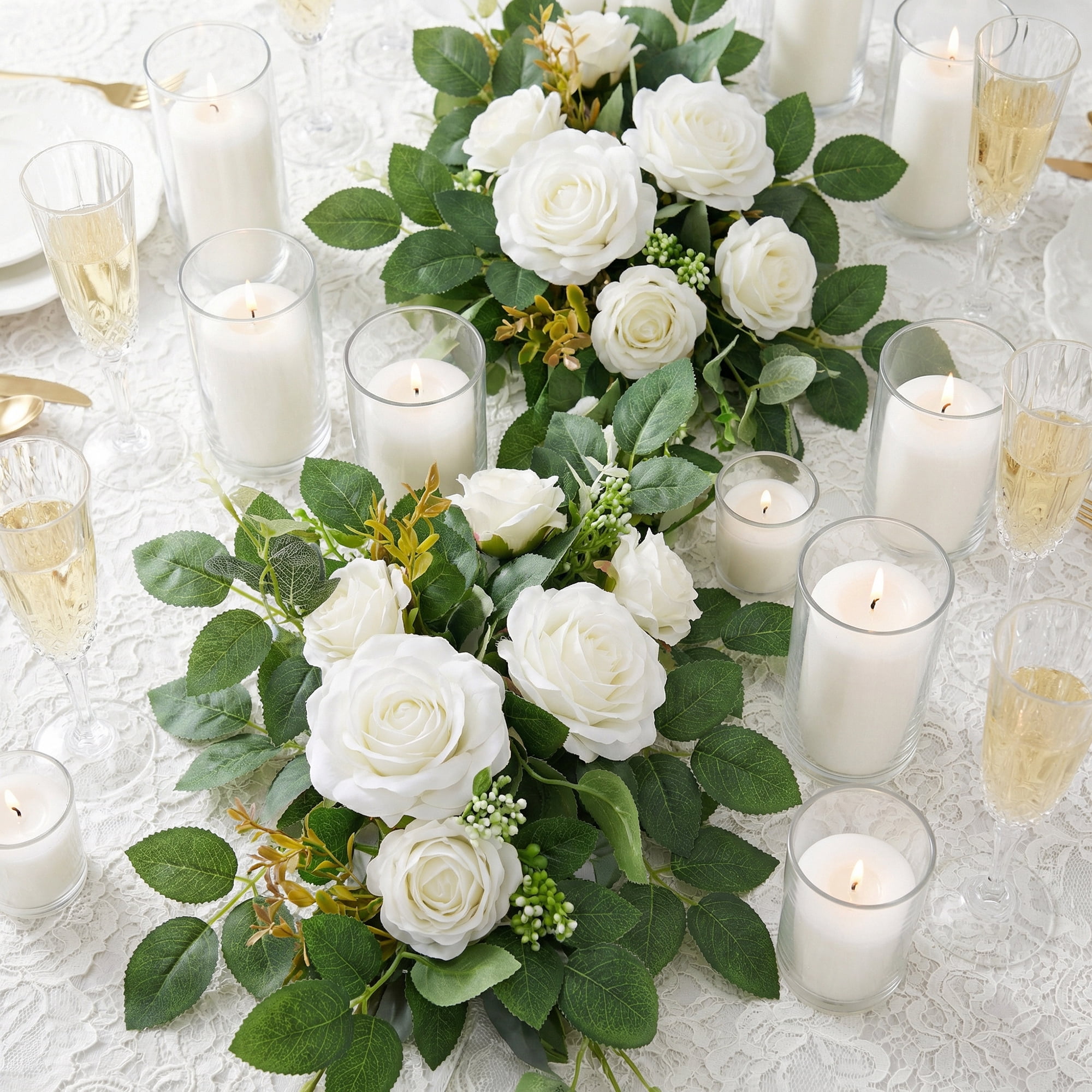 Unique Bargains 4Pcs Artificial Rose Bouquets Silk Flowers White Red 13"