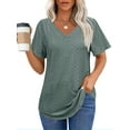 thumbnail image 3 of UVN Summer Blouses for Women Short Sleeves V Neck Shirts Curved Hem Loose Fit Tunic Tops, 3 of 10