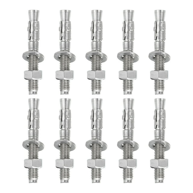 Uxcell 10 Pcs Ancrages en Coin, 1/2 Pouces x 3-1/2 Pouces Ancrages en Acier Inoxydable pour Béton, Fixation Standard Robuste pour Support Mural en Ciment (Inclut Rondelles Écrous, Ton Argent)
