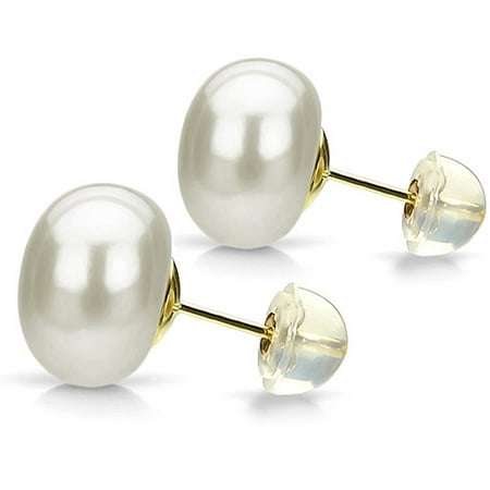 11-12mm White Cultured Freshwater AAA High-Luster 14kt Yellow Gold over Silver Earrings with Beautiful Gift Box