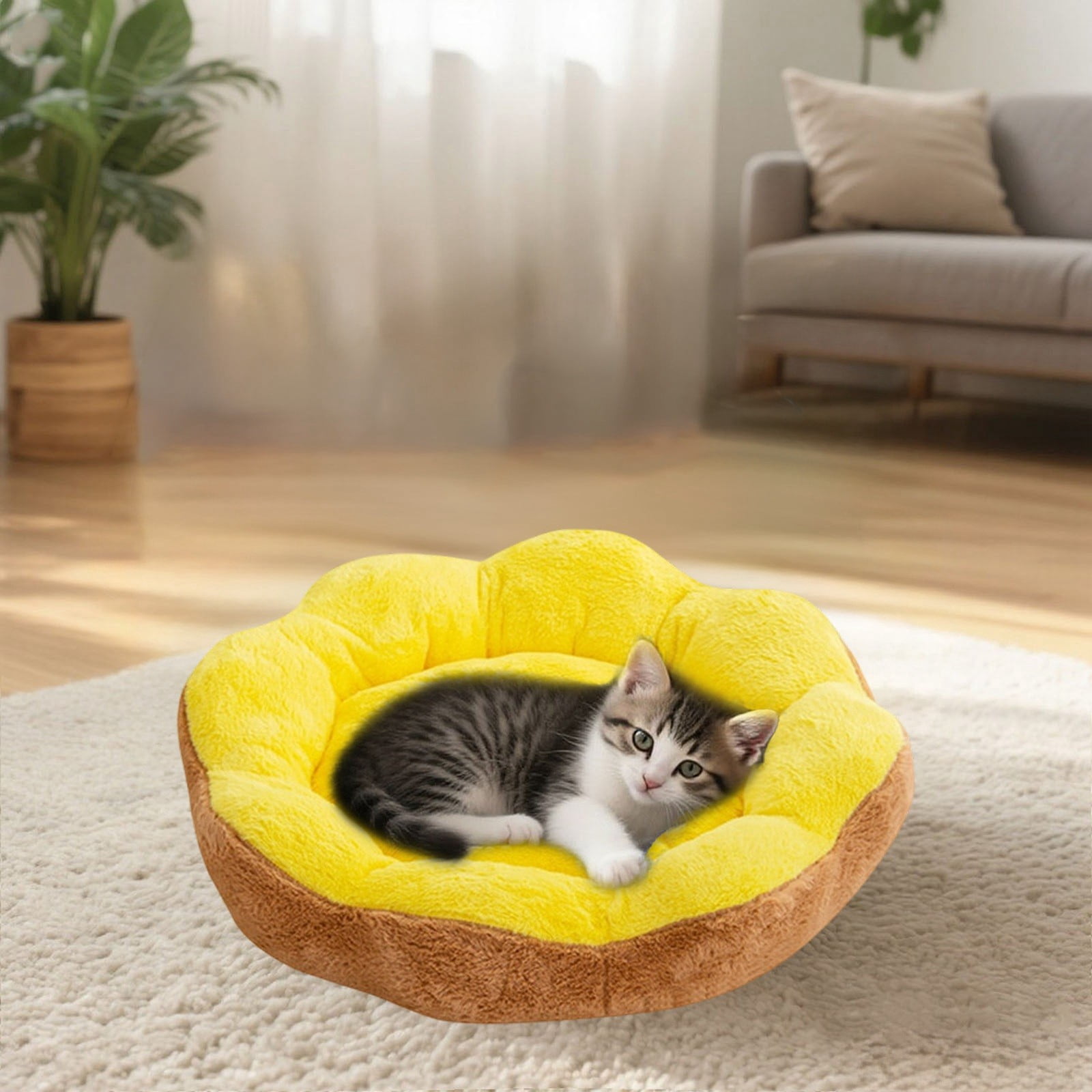 60x60x20 Inches Extra Large Flower Donut Dog Bed, Soft Round Plush Calming Bed for Cats Dogs, Warming Cat Bed Mat - Non- Machine Washable Pet Couch