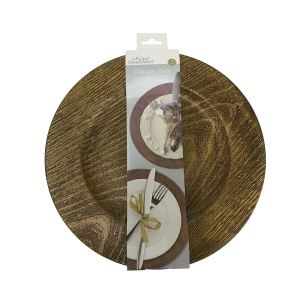 Way to Celebrate Wood Grain 12" Round Charger Plate, 1 Each