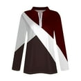 thumbnail image 7 of WTOBBY Women's Retro Print Polo Shirt - Long Sleeve Casual V-Neck Zipper Detail Tops for Women, Spring Fall Fashion Comfort Stretch Fabric,Wine S, 7 of 7