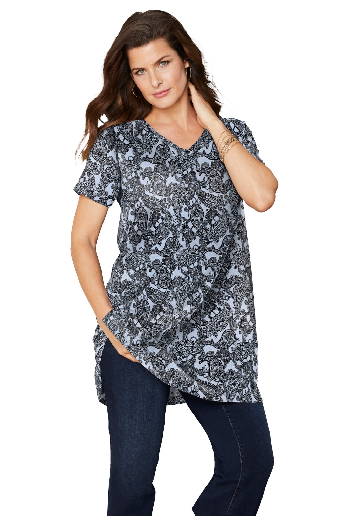 Roamans Womens Plus Size Short-Sleeve V-Neck Ultimate Tunic