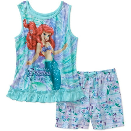 Disney Girls' Little Mermaid Ariel 2-Piece Tank and Short Pajama Set