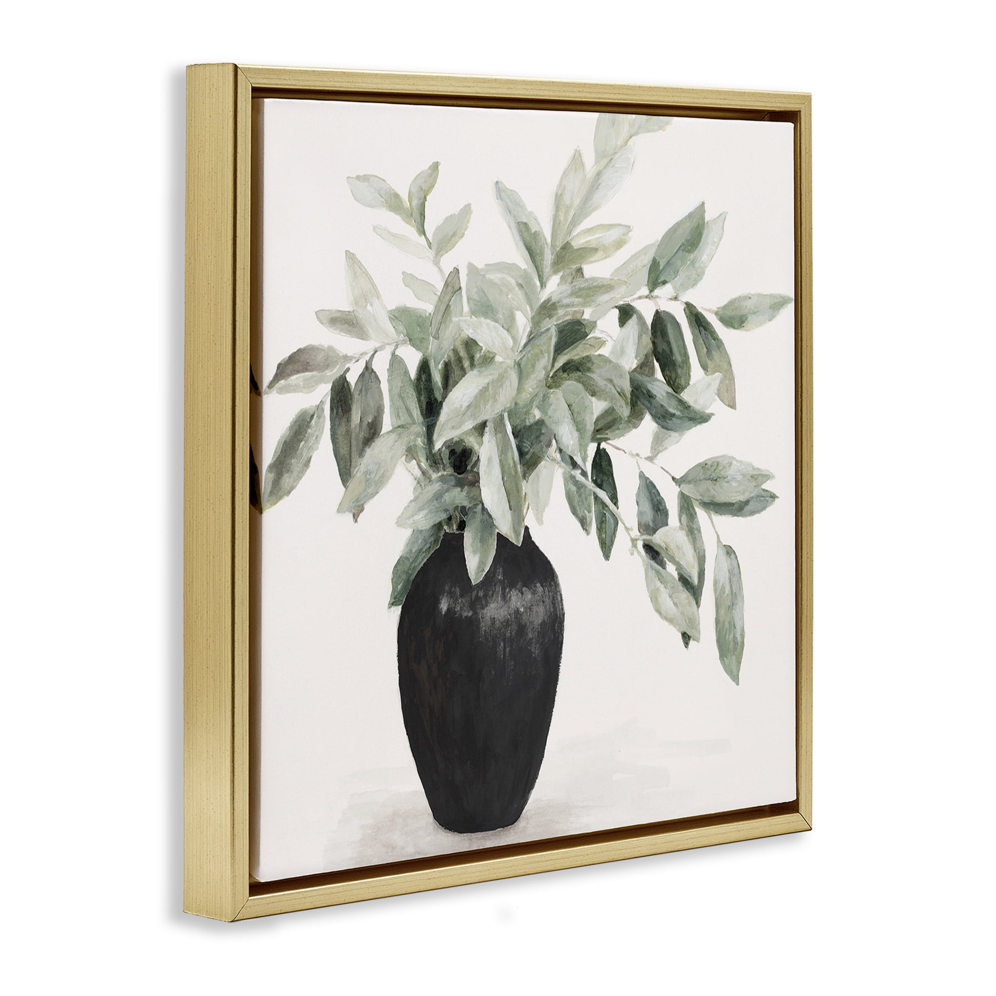 Stupell Industries Plant in Black Vase Botanical & Floral Painting Gold Floater Framed Art Print Wall Art, 25 x 25