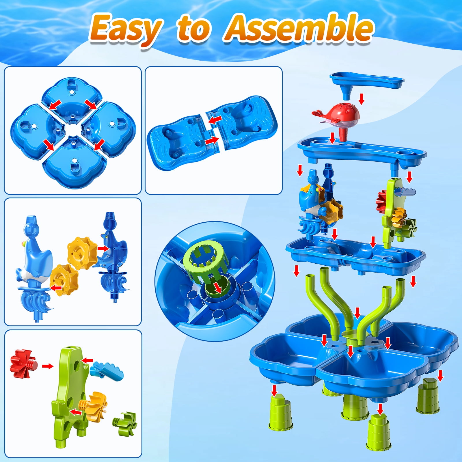 Dinosaur Planet Kids Sand Water Table 4-Tier Sand And Water Play Table Toys For Toddlers Kids, Activity Sensory Tables Outside Beach Toys Boys Girls Gift(Random  Color)