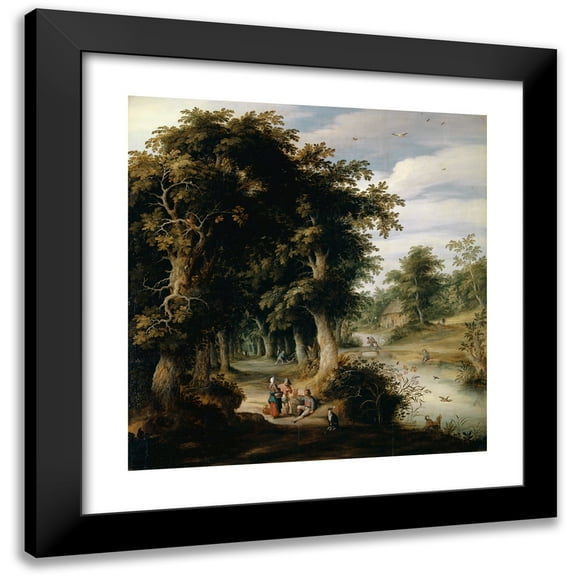 Alexander Keirincx 12x12 Black Modern Framed Museum Art Print Titled - River Landscape with Oak Forest