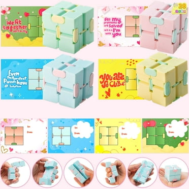 Joyfy 28 Packs Valentines Cards with Fidget Cube for Kids, Snake Cube Fidget Puzzles s for Kids Valentines Class Exchange Cards