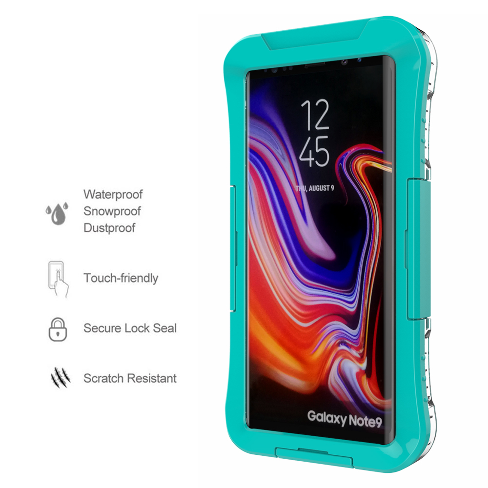 Waterproof Fully Sealed Hard Case For Samsung Galaxy Note 9 With Plastic Screen Protector Cover For Swimming, Beach, Camping, Vacation Outdoor Use (Aqua)