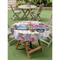 thumbnail image 3 of Spring Outdoor Tablecloth - 54 Inch Round Dining Table Cover, Truck Botanical Rose Leaves Butterfly Pink Lattice Waterproof Outdoor Table Cloth with Umbrella Hole & Zipper for Picnic/Patio/Party, 3 of 7