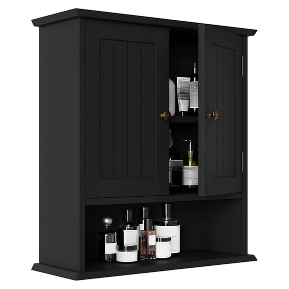 SONGMY Black Wall Cabinet, Small, 2-Door Medicine Cabinet with Adjustable Shelves, Over Toilet, For Kitchen and Laundry Rooms