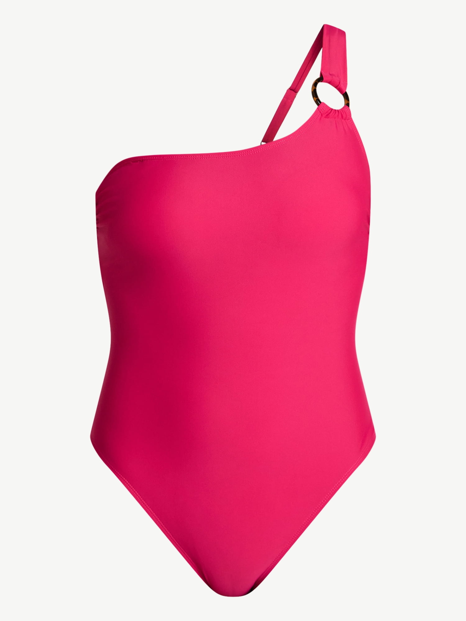 Time and Tru Women's and Women's Plus One Shoulder One Piece Swimsuit, Sizes XS-3X, Family Swim