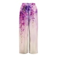 thumbnail image 5 of Hawaiian Print Palazzo Pants for Women Elastic High Waist Wide Leg Flowy Beach Trousers with Pockets Purple 2XL, 5 of 7