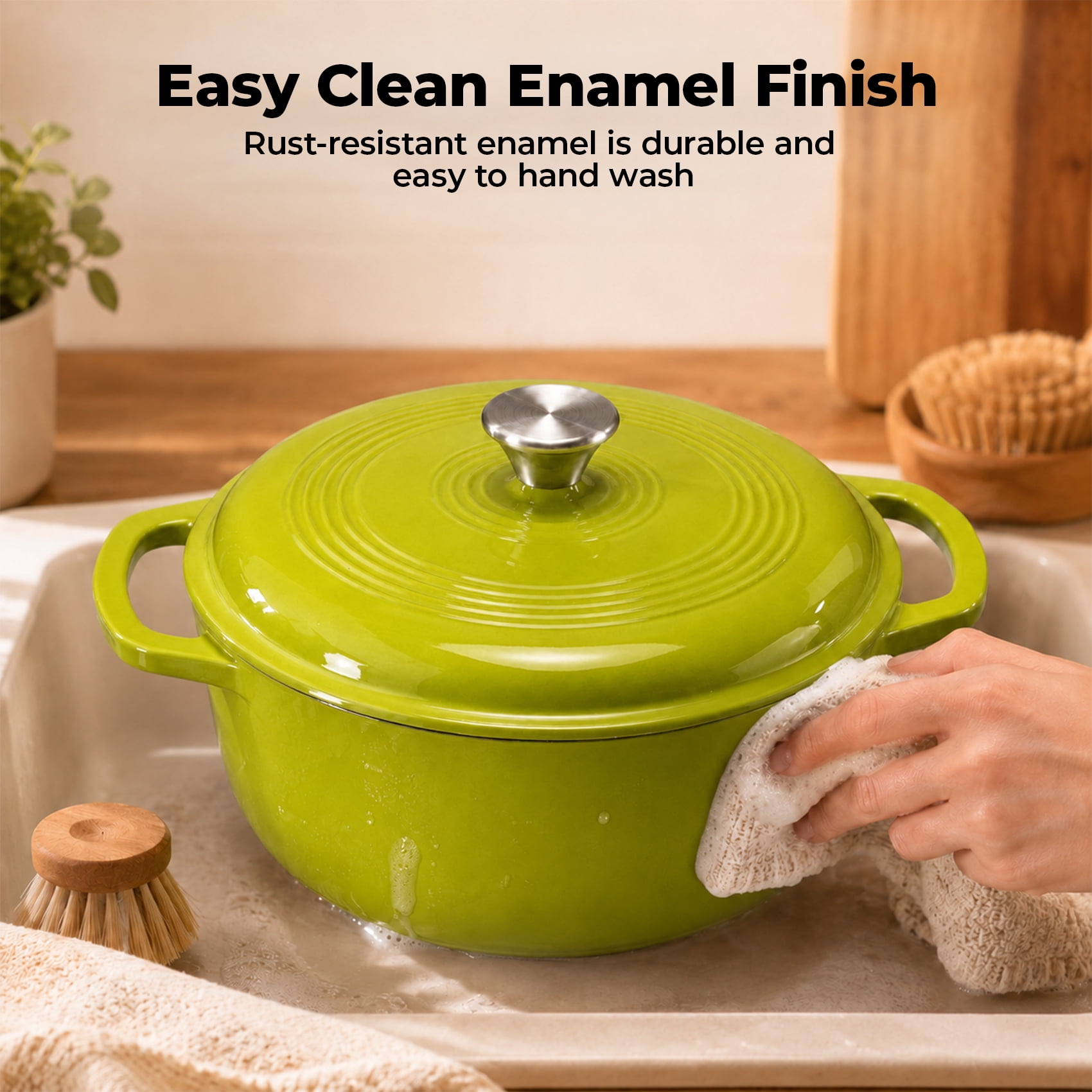 Alvantor Enameled Cast Iron Dutch Oven Pot with Lid-6Quart Non Stick Casserole Pot-Heavy Duty & Oven Safe up to 500° F for Bread Baking, Braising, Stews, Roasting