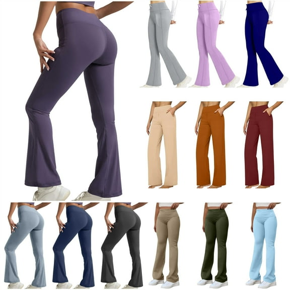 QATAINLAV Flare Yoga Pants for Women Stretchy Bootcut Bell Bottom Tummy Control Wide Leg Lounge Trousers Basic Solid Color Workout Leggings, Black, XXL