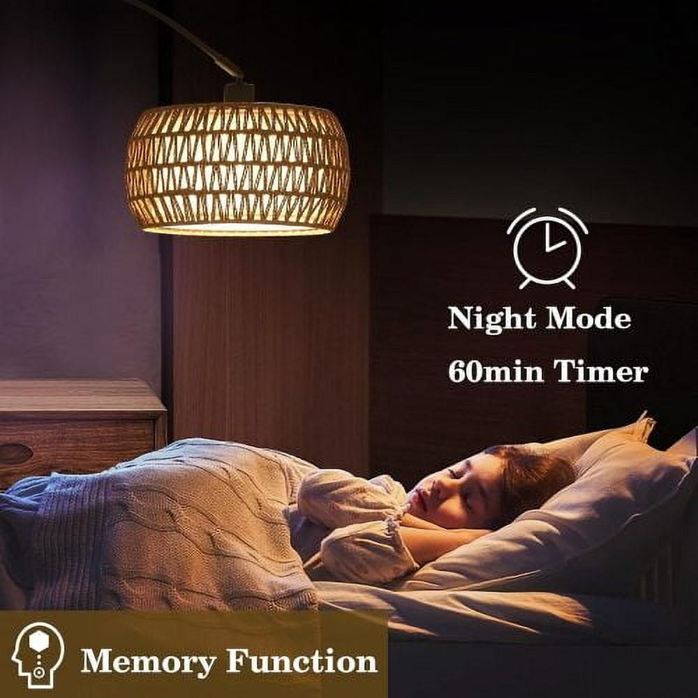 ACE-LIGHTS,Arc Dimmable LED Rattan Boho Floor Lamp with 3 Color Temperature & Remote Control,Standing Lamp,Farmhouse Tall Lamp,Over Couch Arched Reading Light for Living Room,Bedroom,Office(Black)